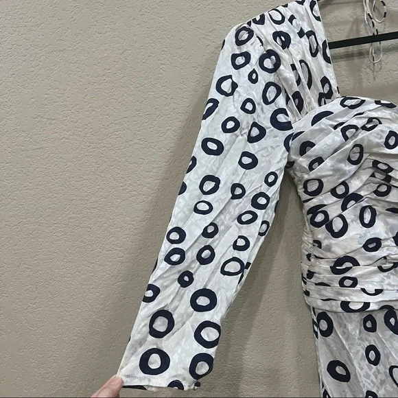 Rare Vintage 80's Flora Kung Dress Designer Silk Sz 12 Ruches Waist Pokadot Boho - Picture 4 of 10